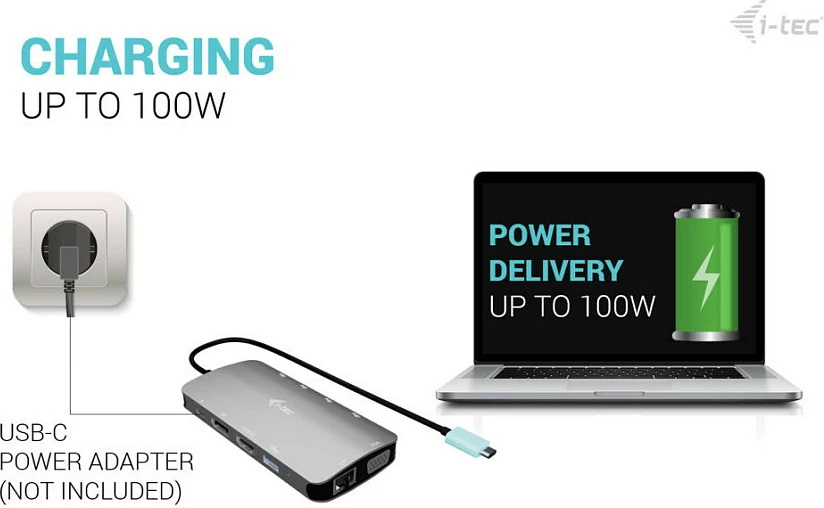 Docking station I-Tec USB-C Metal Nano, 3x monitor (DP/HDMI/VGA), 100W PD, argjendtë