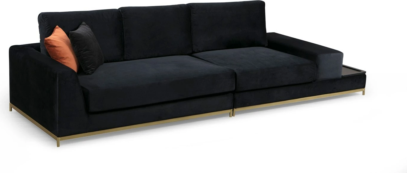 Divan katër vendesh Atelier del Sofa, me tavolinë anësore, ngjyrë e zezë, detaje ari