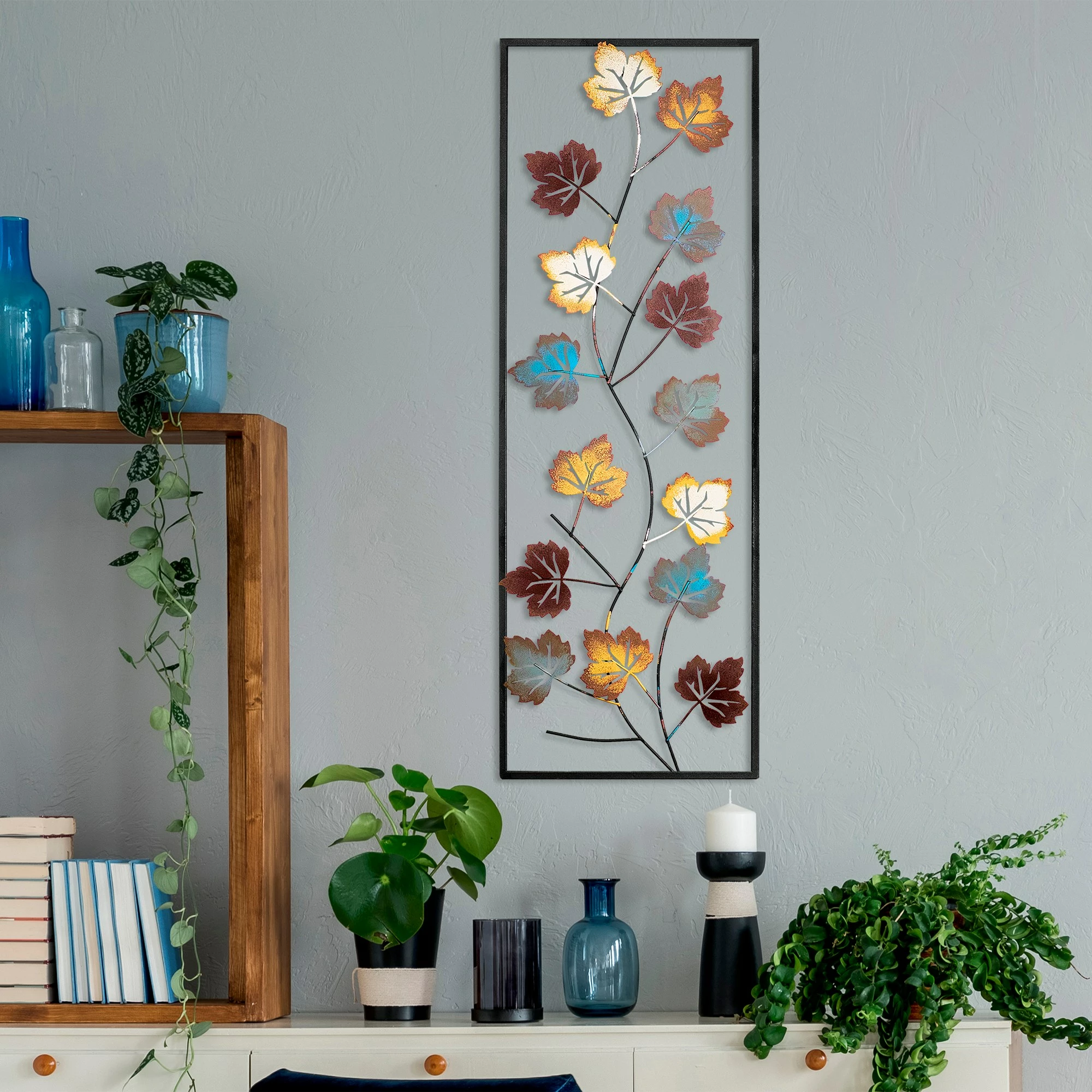 Aksesor dekorativ metalik për mur, Wallity, Platane, shumëngjyrësh, 32x90cm
