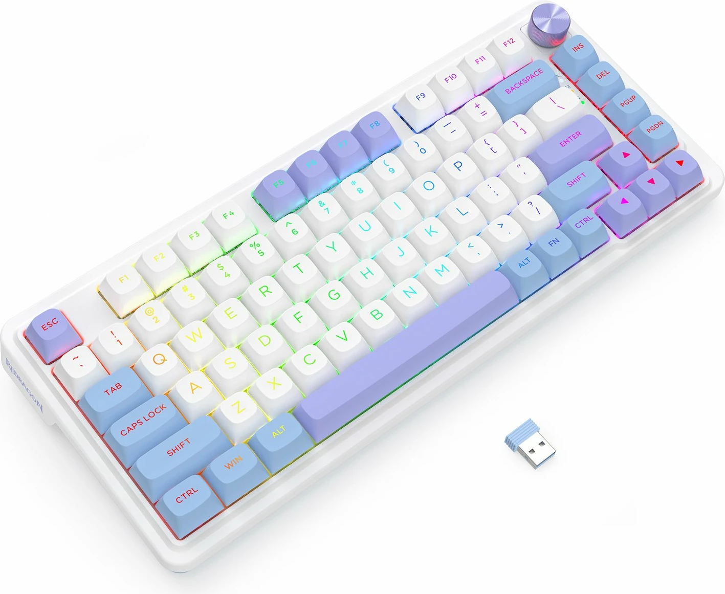 Tastierë mekanike gaming Redragon UCAL MAX K673WBP-RGB-MAX, 75% 82 tasta, RGB, tri-mode (USB-C/BT/2.4GHz), hot-swap, bateri 4000mAh, bardhë