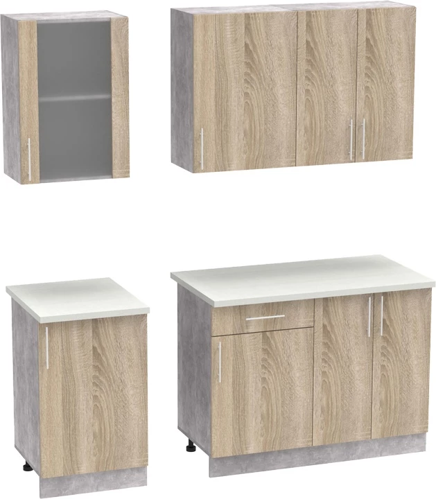 Njësi kuzhine Festa IV melamine, sonoma dhe sipërfaqe pune ngjyrë gri e lehtë, 160x60x85cm