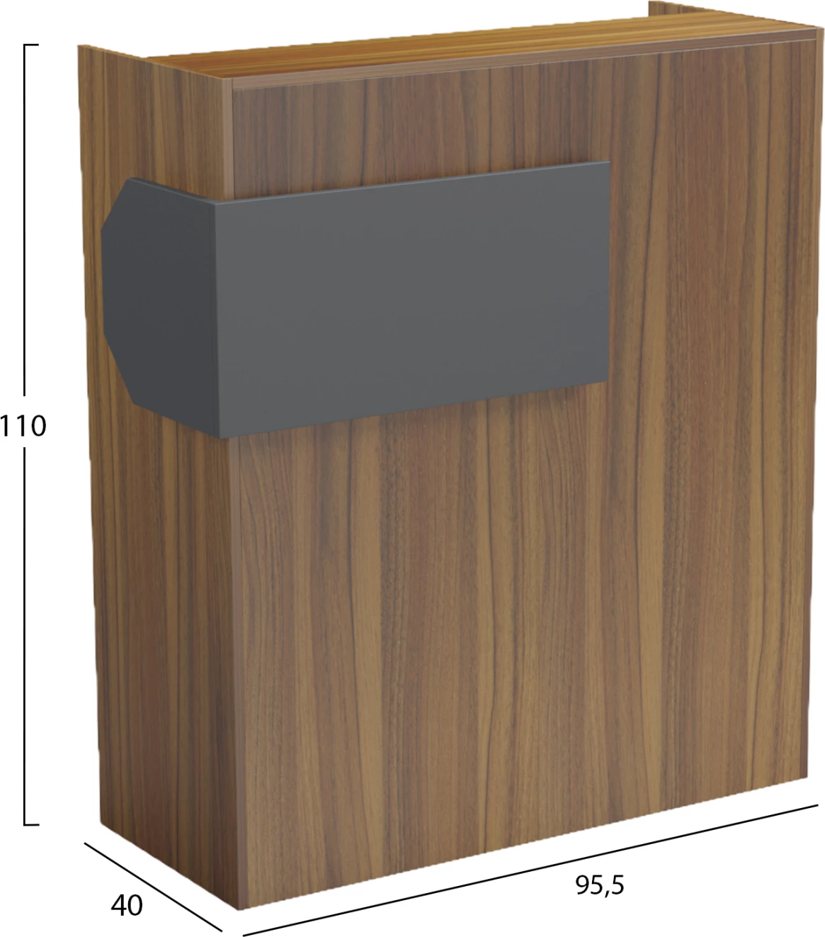 Tavolinë recepsioni profesionale GAND FH2154.03, melaminë ngjyrë arrë-gri, me LED, 95.5x40x110 cm