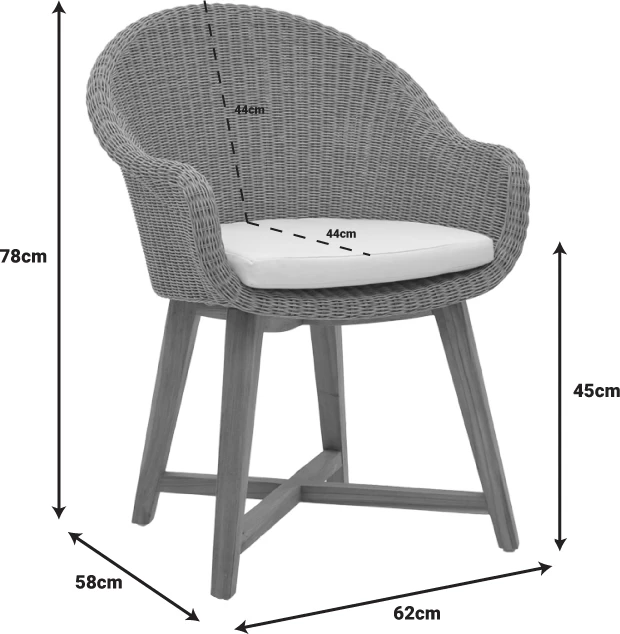 Karrige Solso skelet alumini me këmbë dru tik ngjyrë natyrale dhe pe rattan 62x58x78cm