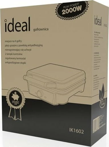 Aparat për waffle Ideal IK1602 1200 W, 4 waffle, argjend