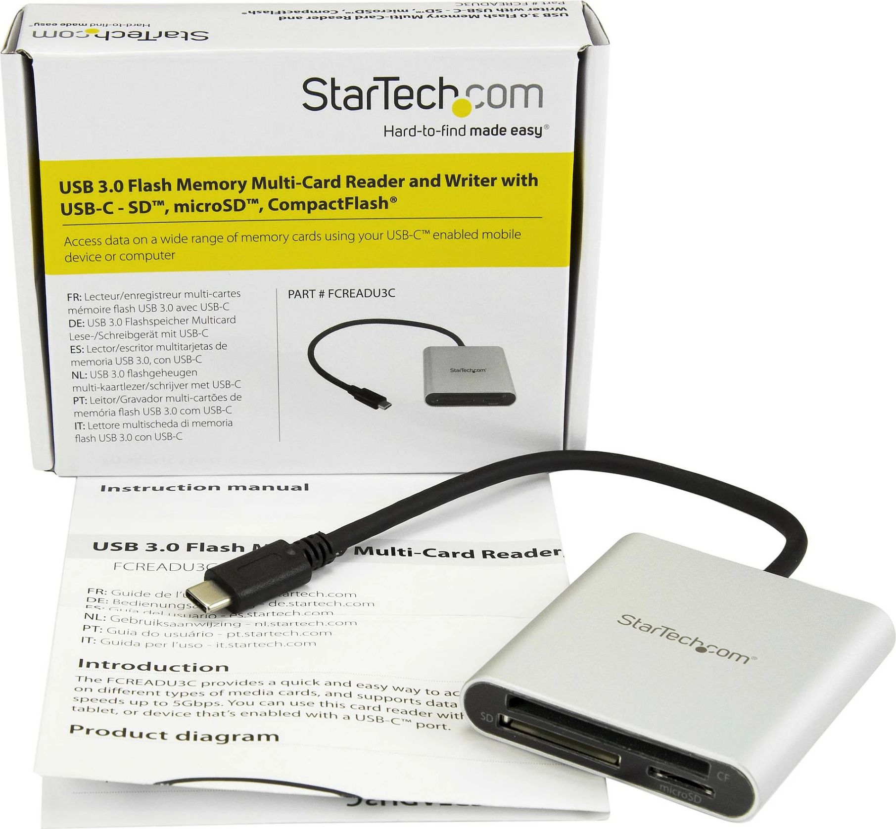 Lexues kartelash StarTech FCREADU3C, USB-C, SD/microSD/CF, 5Gbps, i zi/argjendtë