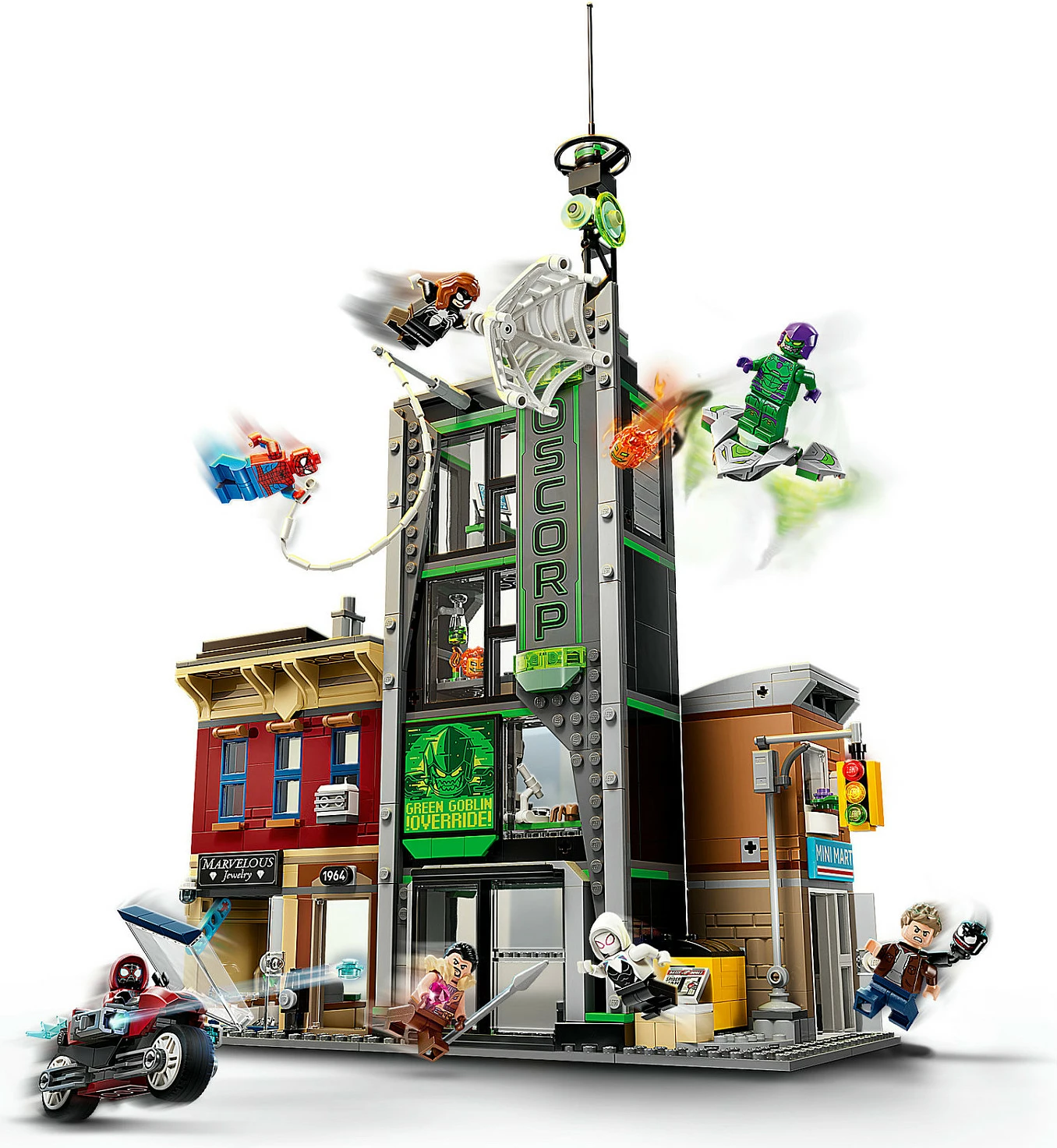 Set ndërtimi LEGO Marvel Spider-Man vs. Oscorp 76324, 808 copë, 10+, shumëngjyrësh