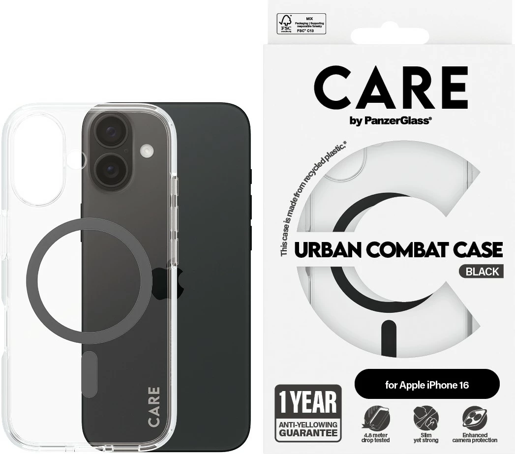 Mbështjellës PanzerGlass CARE Case Flagship MagSAFE për iPhone 16, transparent