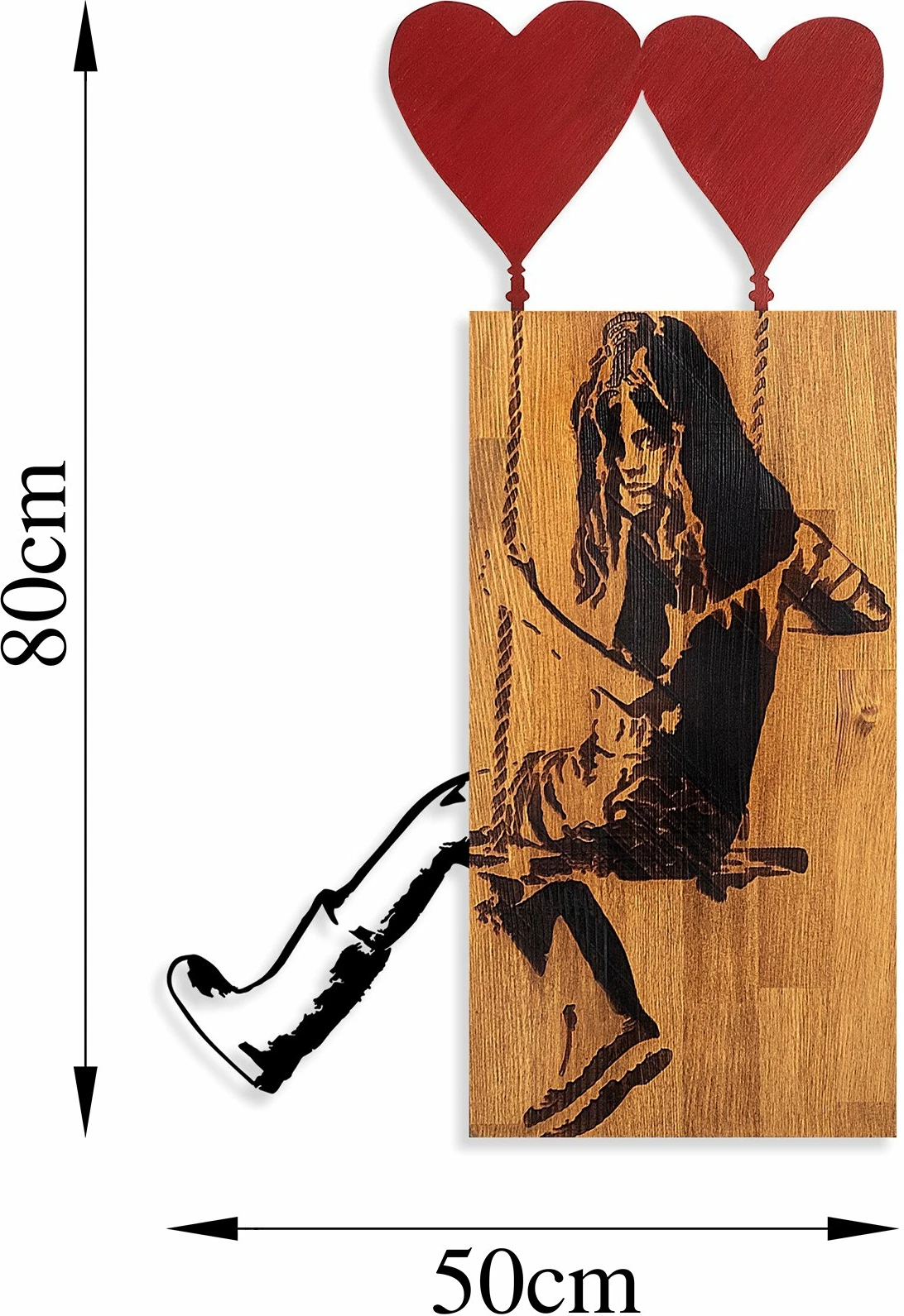 Aksesor dekorativ prej druri për mur, Wallity Banksy, ngjyrë arre dhe e zezë, 50x80cm