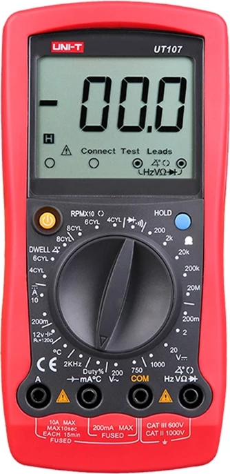 Multimetër dore, UNI-T UT107, automotiv, DC deri 1000V, AC deri 750V, 10A, temperaturë -40°C–1000°C, frekuencë 2 kHz, set