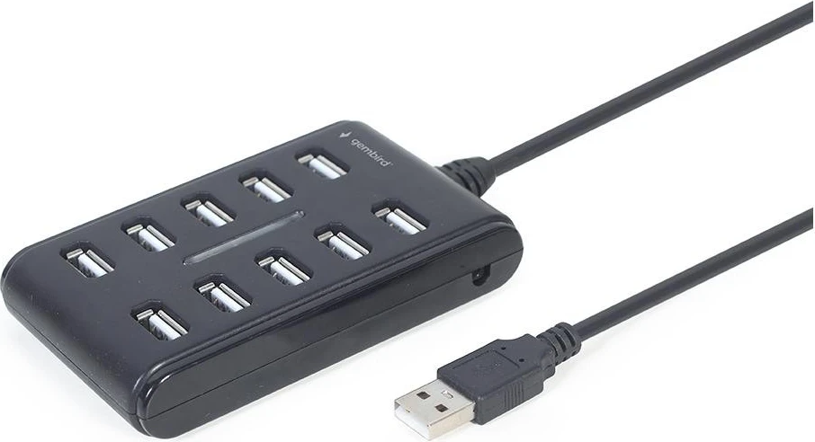 Hub USB Gembird, 10 x USB 2.0, e zezë