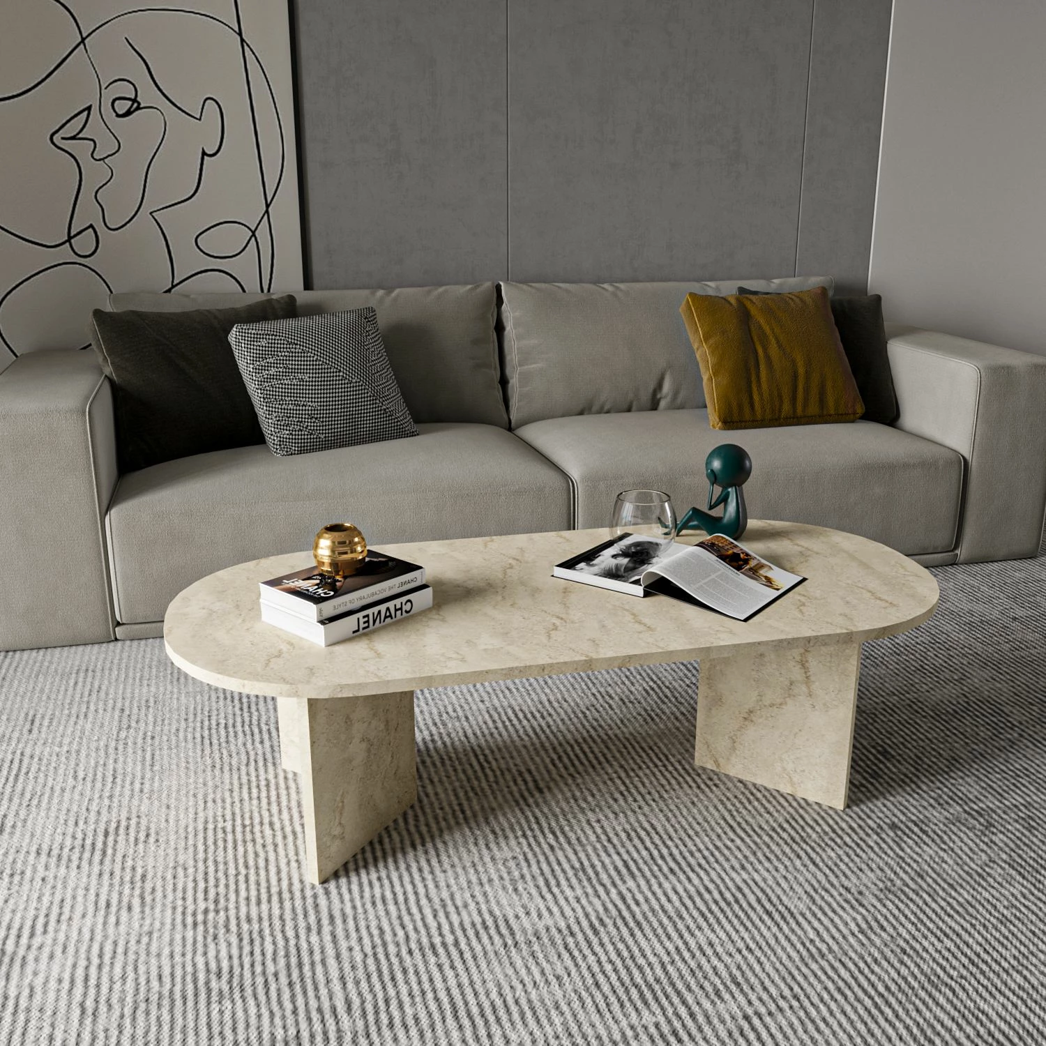 Tavolinë kafeje Skye Decor, Diana Elips, ngjyrë travertine