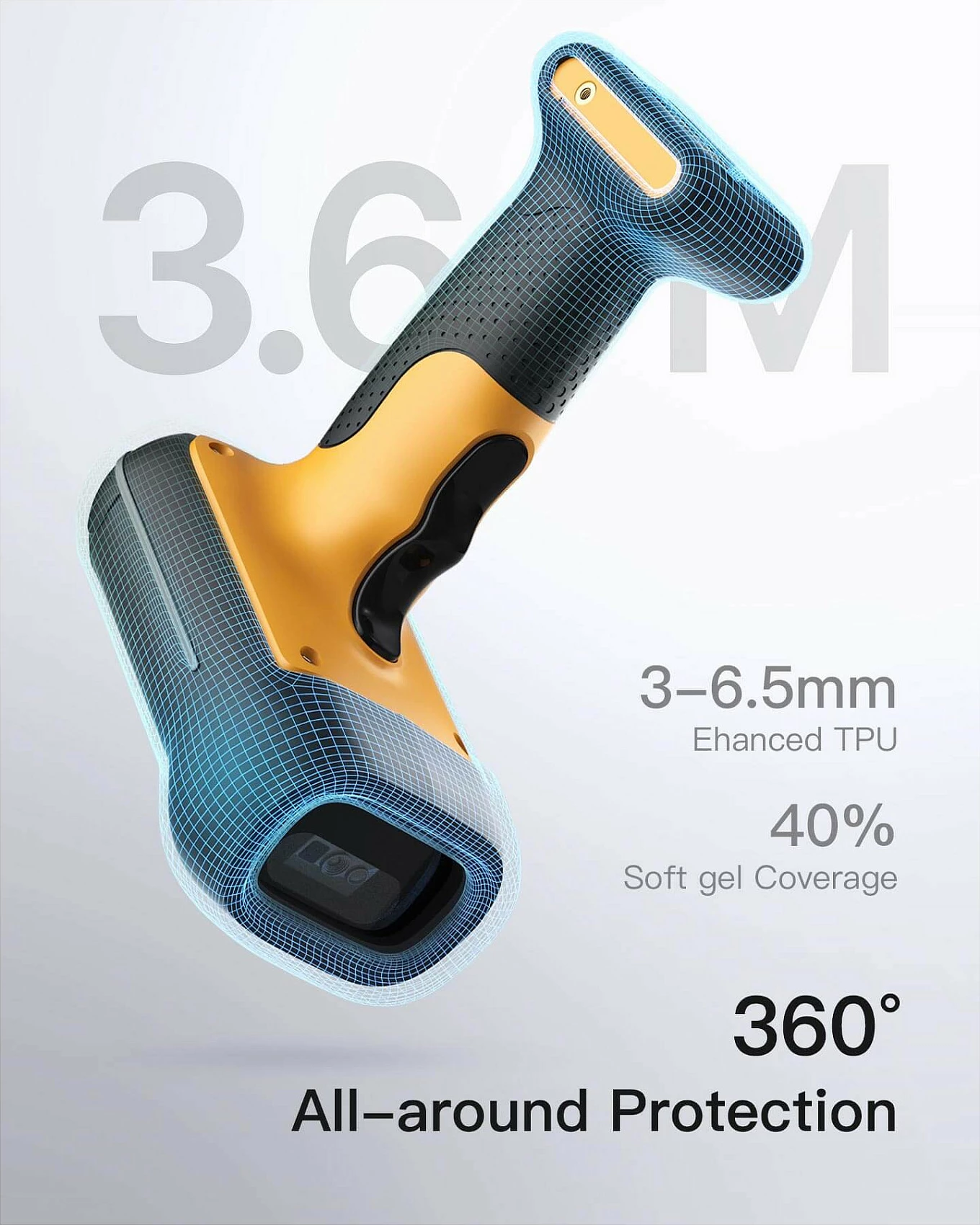 Skaner barkodi Inateck BCST-75, 2D/QR, Bluetooth/USB/2.4G, IP67, 2600mAh, zi/verdhë