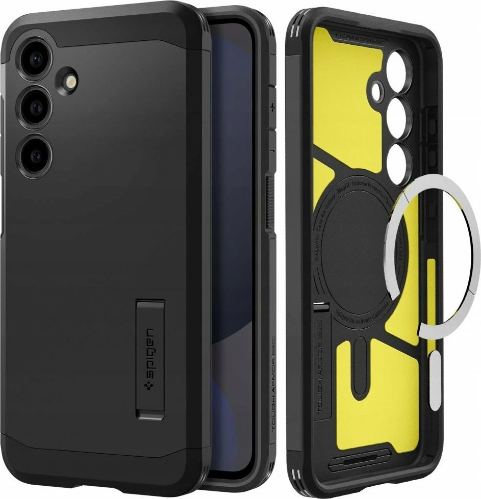Mbështjellës Spigen Tough Armor MagSafe për Galaxy S25, TPU/PC, kickstand i integrum, i zi