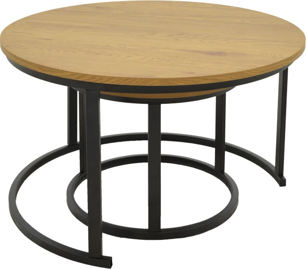 Set tavolinash kafeje Revelon, MDF, ngjyrë lisi, këmbë të zeza