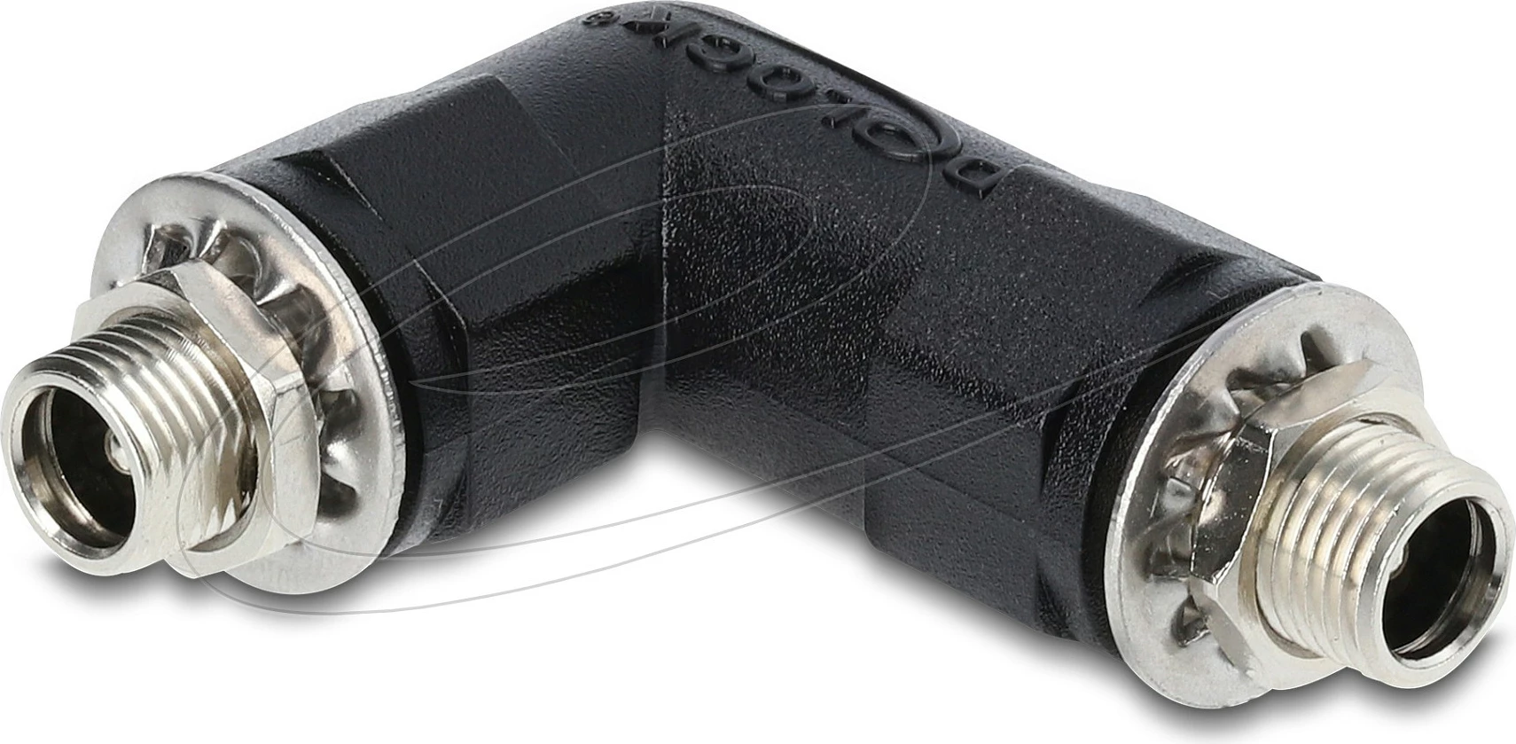 Adapter DC DeLOCK 90942, 5.5 x 2.1 mm, femër-femër, këndor, i zi