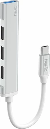 Hub USB-C HAVIT HB41 4-port (3x USB 2.0, 1x USB 3.0) alumini, argjendtë/bardhë