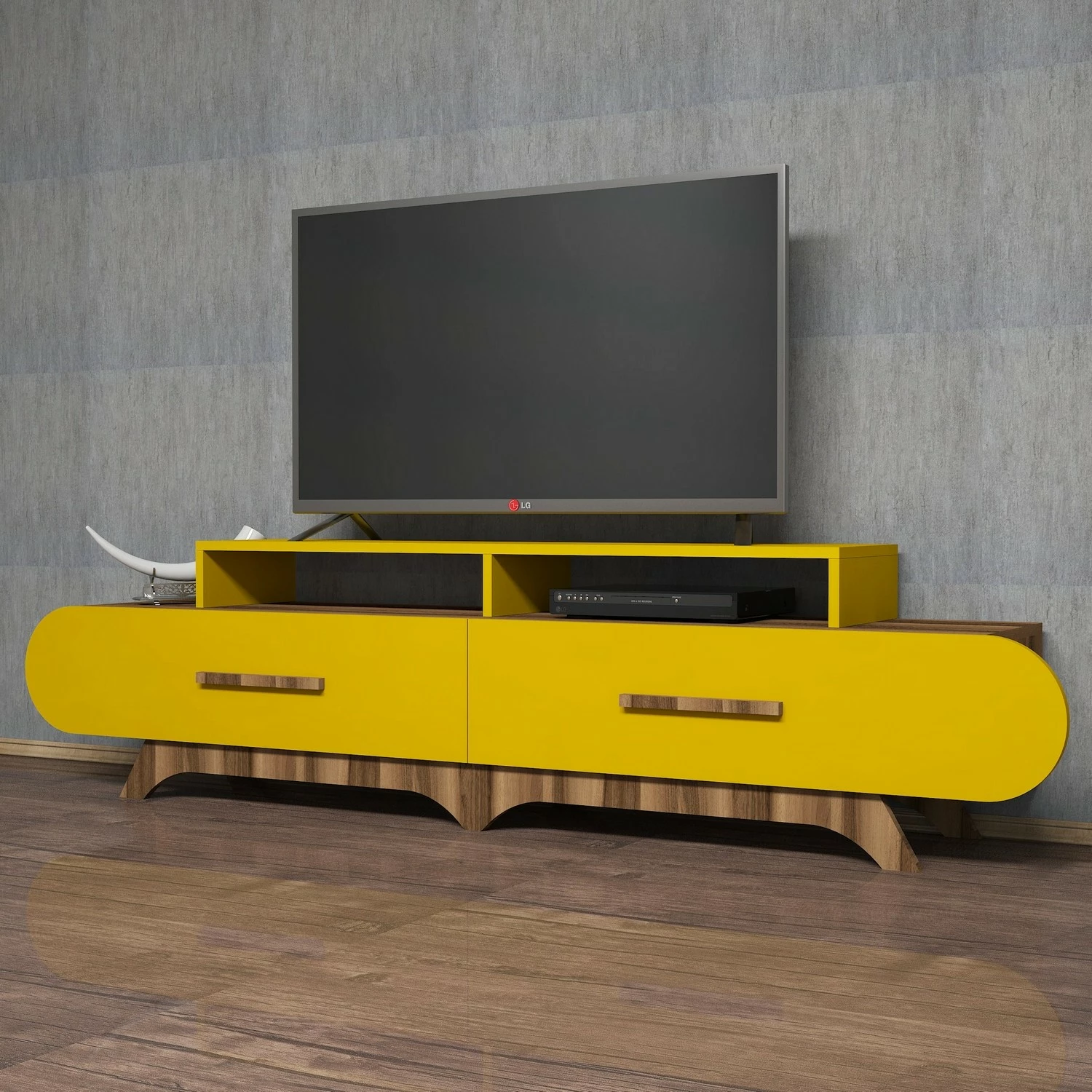 Komodë TV Hanah Home Flora, ngjyrë arre dhe e verdhë