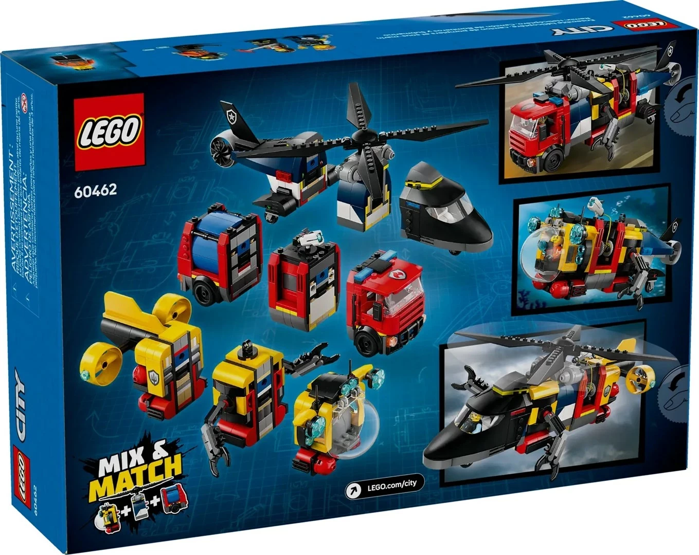Set LEGO City 60462, Helikopter, Kamion Zjarrfikës dhe Nëndetëse