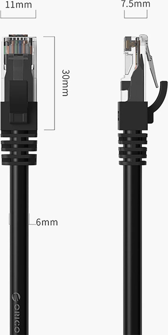 Kabllo rrjeti Ethernet Orico PUG-C6 CAT6 20 m 1000 Mbps RJ45 rrethore, e zezë
