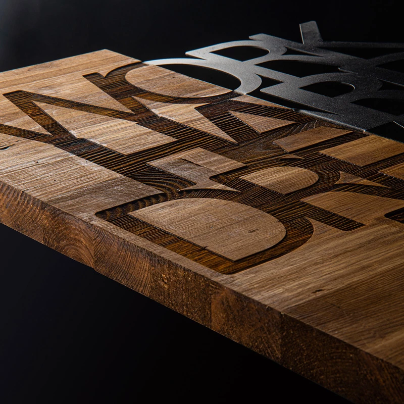 Dekor muri Deseze, dru pishe natyrale, metal i zi, 48x3x58cm