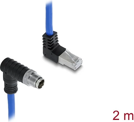 Kabllo Ethernet DeLOCK M12 X-coded 8-pin në RJ45, Cat6a, 2m, e kaltër