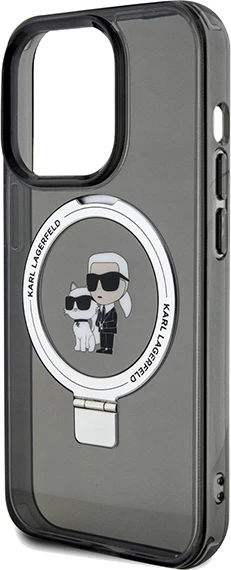 Mbështjellës Karl Lagerfeld Ring Stand Karl&Choupette MagSafe për iPhone 14 Pro Max, i zi