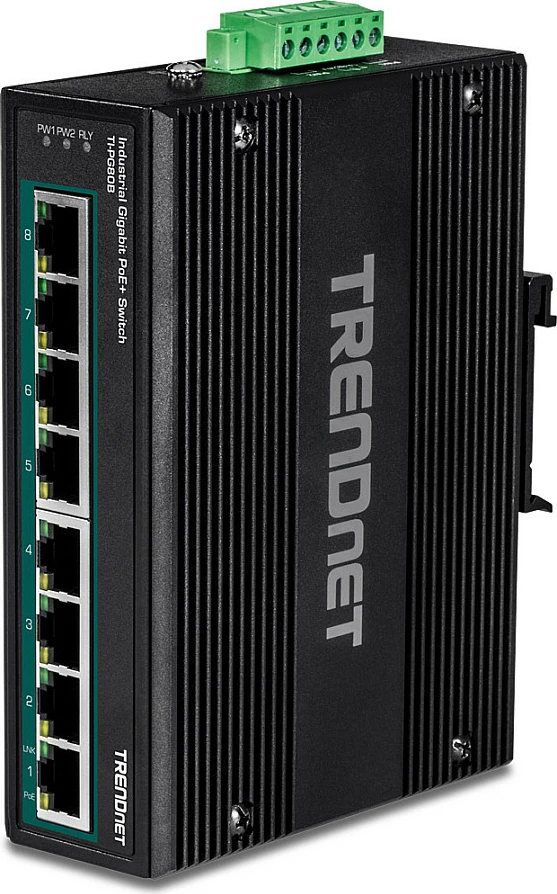 Switch industrial TRENDnet TI-PG80B, 8x Gigabit PoE+ (200W), DIN-rail/Wall, IP30, i zi