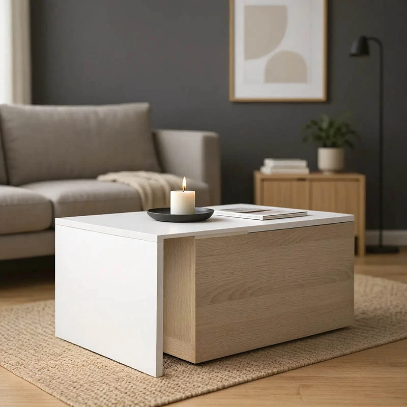 Tavolinë kafeje zgjatshme Extera, ngjyrë e bardhë-sonoma, 100-160x50x45cm