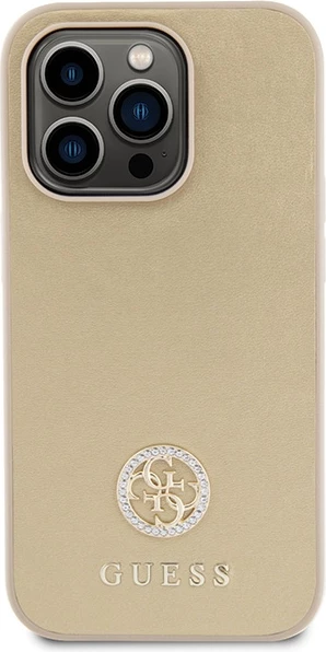 Mbështjellës Guess GUHCP15LPS4DGPD për iPhone 15 Pro 6.1", 4G Strass Metal Logo, Ari