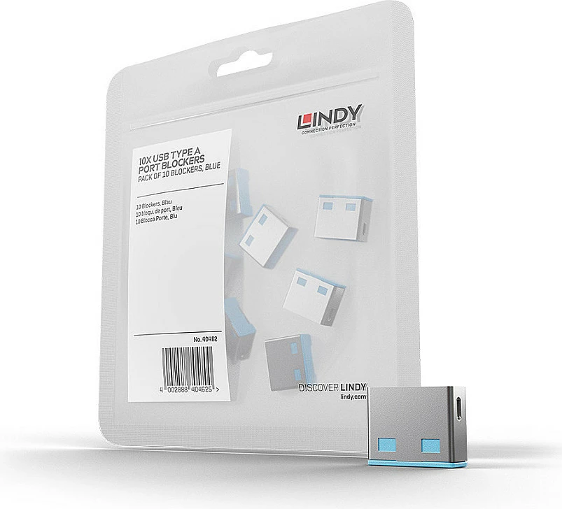 Bllokues porte USB-A Lindy, paketë 10 copë, pa çelës, blu