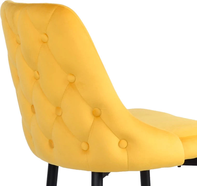 Karrige për bar Zedna, kadife e verdhë, këmbë metalike të zeza, 52x57x111cm