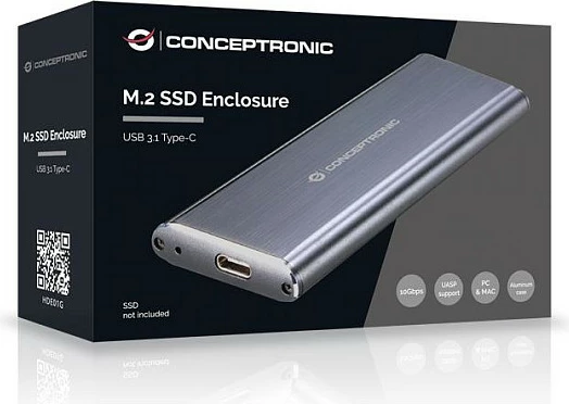 Kasë eksterne SSD Conceptronic M.2 B-Key/B+M-Key, USB-C (USB 3.2 Gen 1), 10 Gbit/s, gri