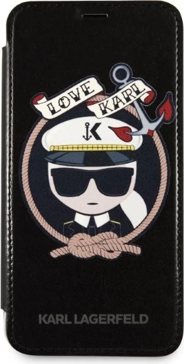 Mbështjellës Karl Lagerfeld Signature Glitter për iPhone X/Xs, i zi