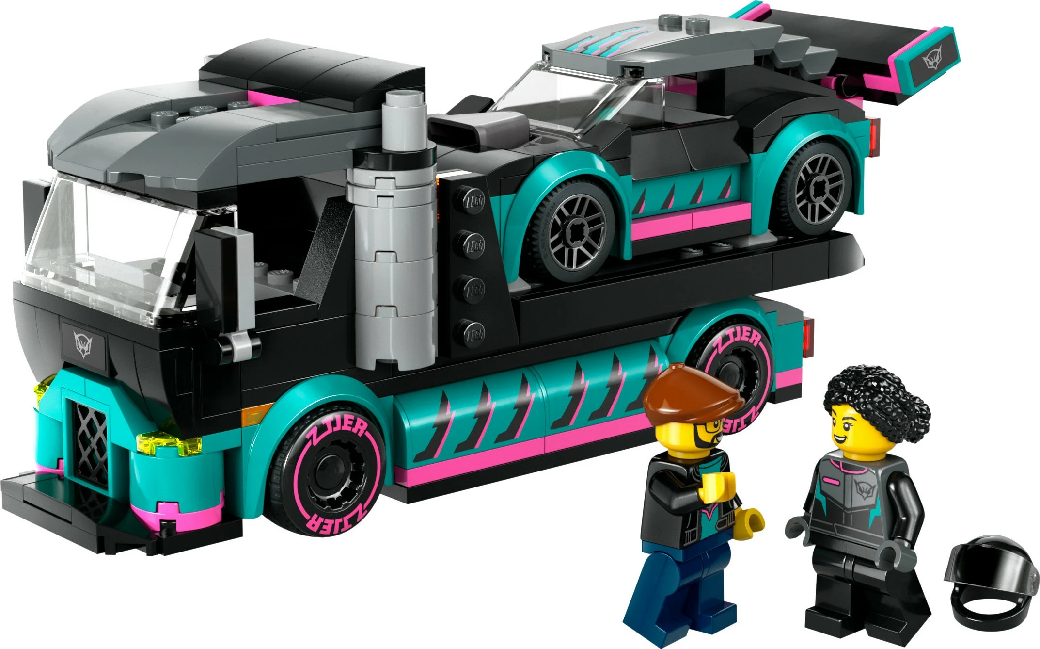 Set ndërtimi LEGO City 60406, autotransporter me makinë gare, 328 pjesë, shumëngjyrësh