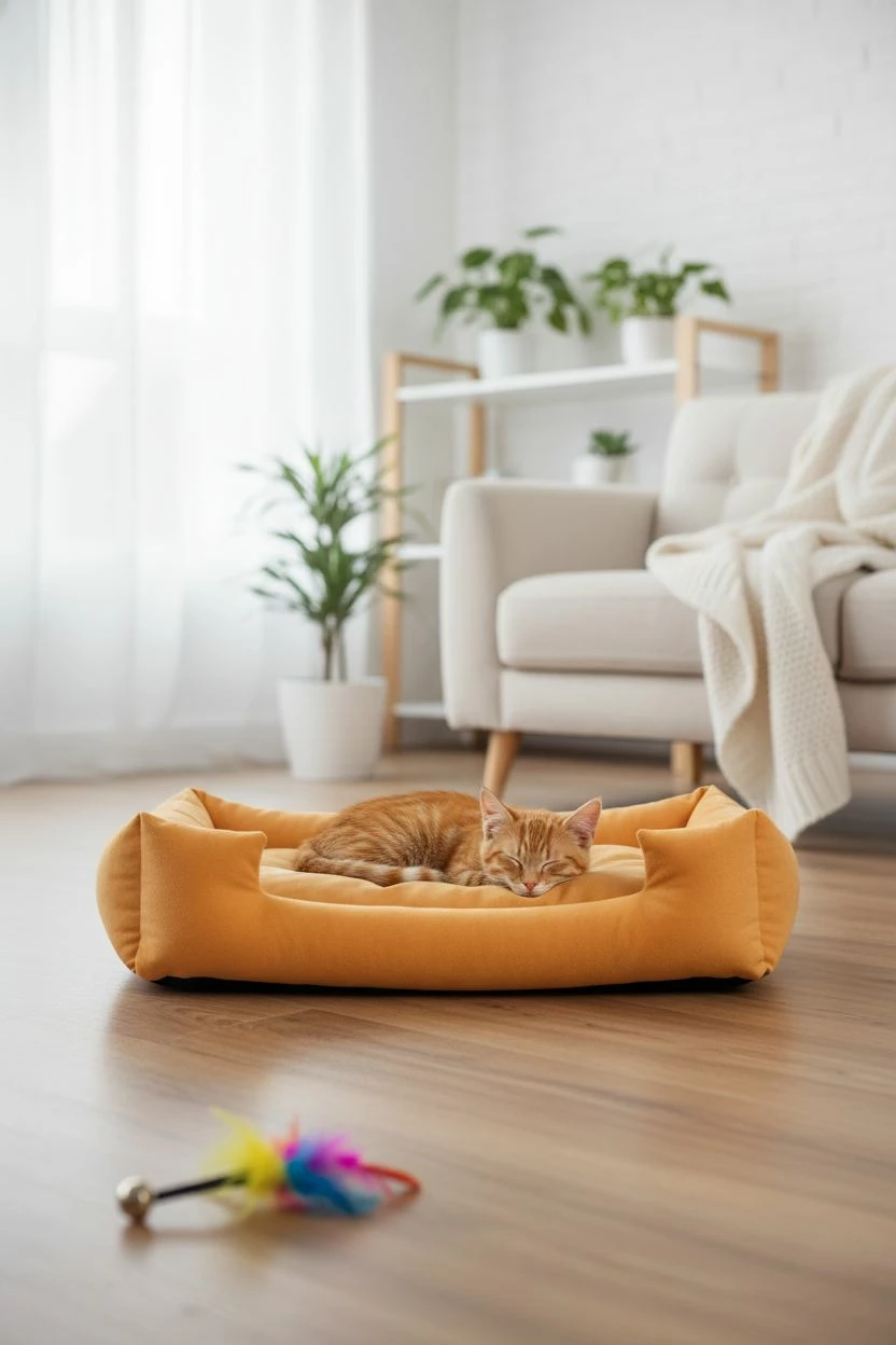 Shtrat për kafshë Paws & Whiskers, Kare M, ngjyrë e verdhë