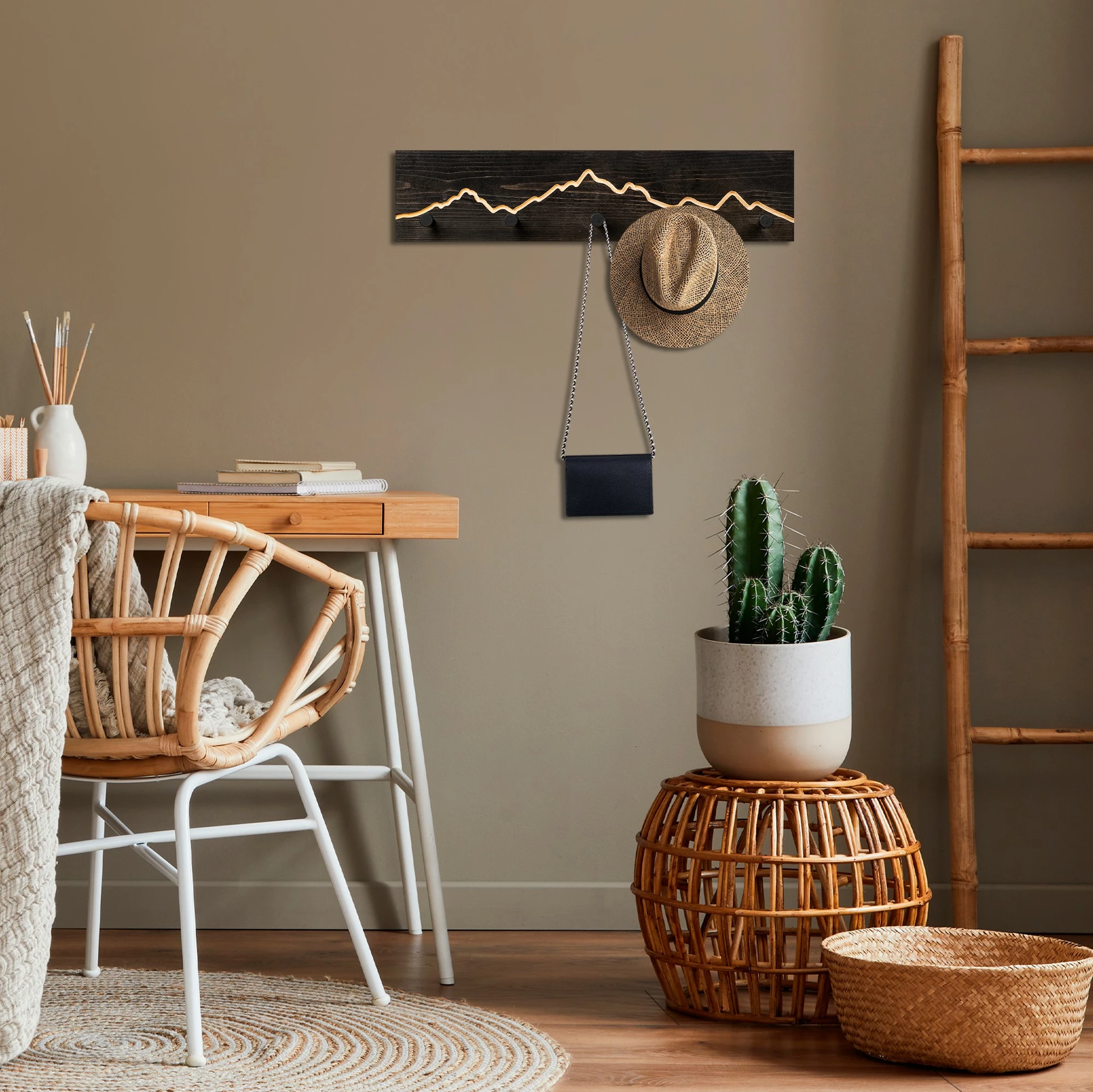 Varëse muri prej druri Wallity, Mountain 1, e zezë, 60x14x5cm