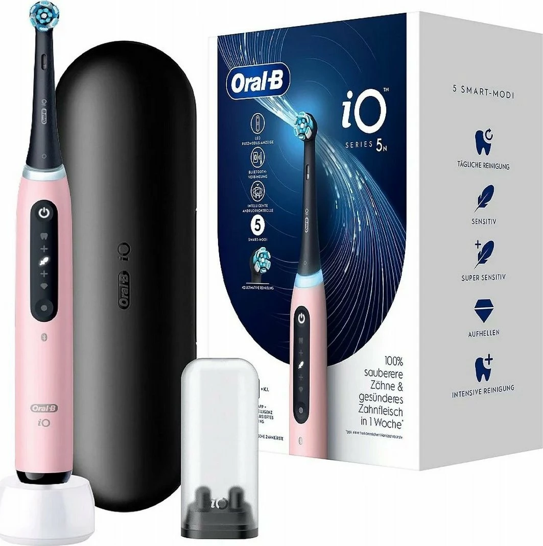 Furçë elektrike dhëmbësh Oral-B iO Series 5N, 5 moda, me sensor presioni, me aplikacion, set me 1 kokë + karikues + kuti udhëtimi, rozë