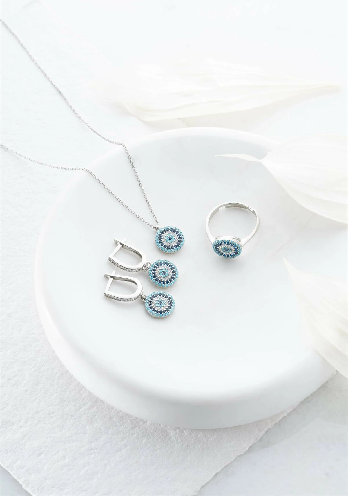 Set varëse, unazë dhe vathë argjendi, ngjyrë argjendi dhe kaltër, Jumeon, NRZ999052