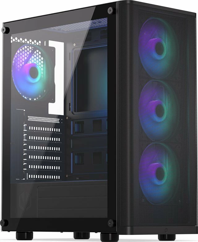 Kasë Endorfy Ventum 200 ARGB EY2A014 Midi Tower ATX me xham të kalitur, 4x120mm PWM ARGB fans, pa PSU, e zezë