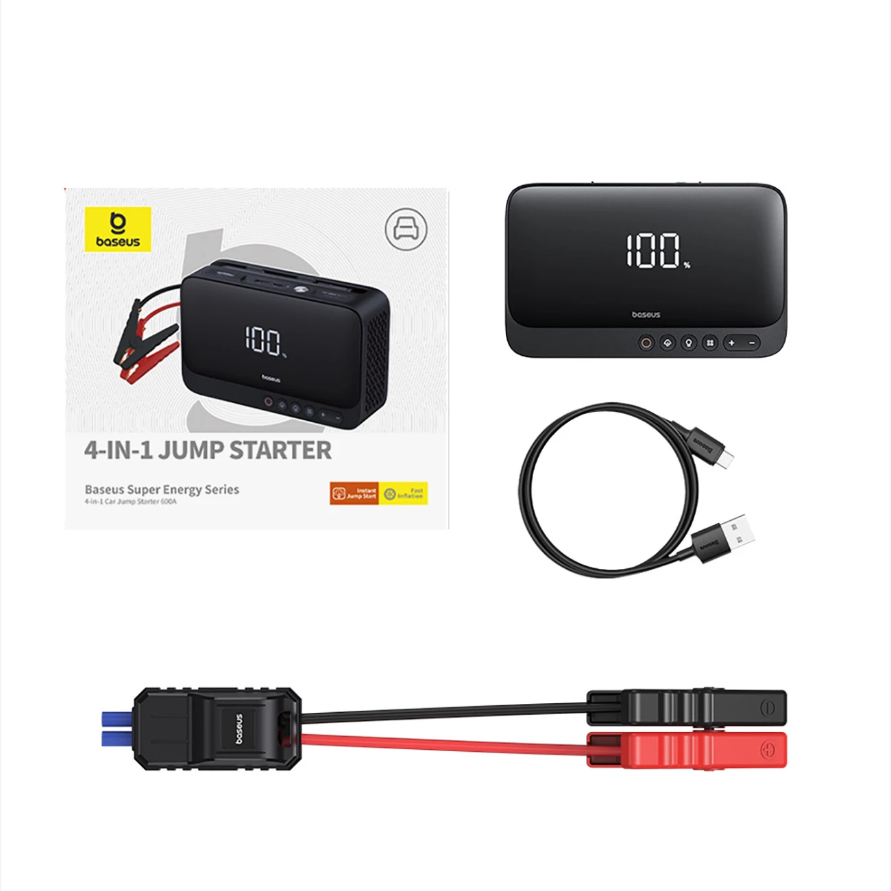 Jump starter Baseus Super Energy BS-CH013 4n1 me kompresor, powerbank 6000mAh, dritë LED, e zezë