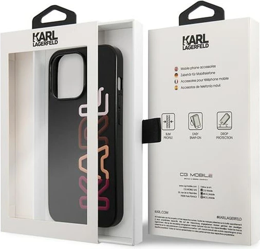 Mbështjellës, Karl Lagerfeld KLHCP13XPCOBK, për iPhone 13 Pro Max 6.7", hardcase TPU/PC me lëkurë ekologjike, Multipink Brand, i zi