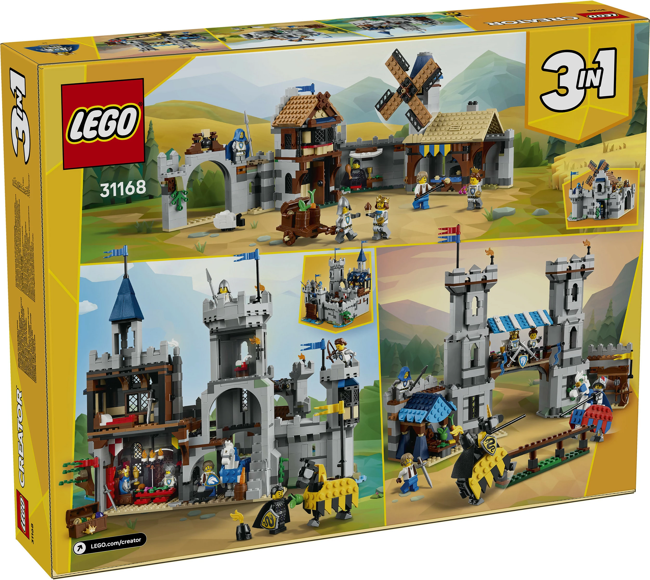 Set LEGO Creator 3in1 Medieval Horse Knight Castle 31168, 1371 copë, multikolor