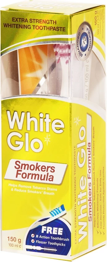 Pastë për dhëmbë zbardhuese për duhanpirës White Glo Smoker Formula, 100ml + furçë dhëmbësh