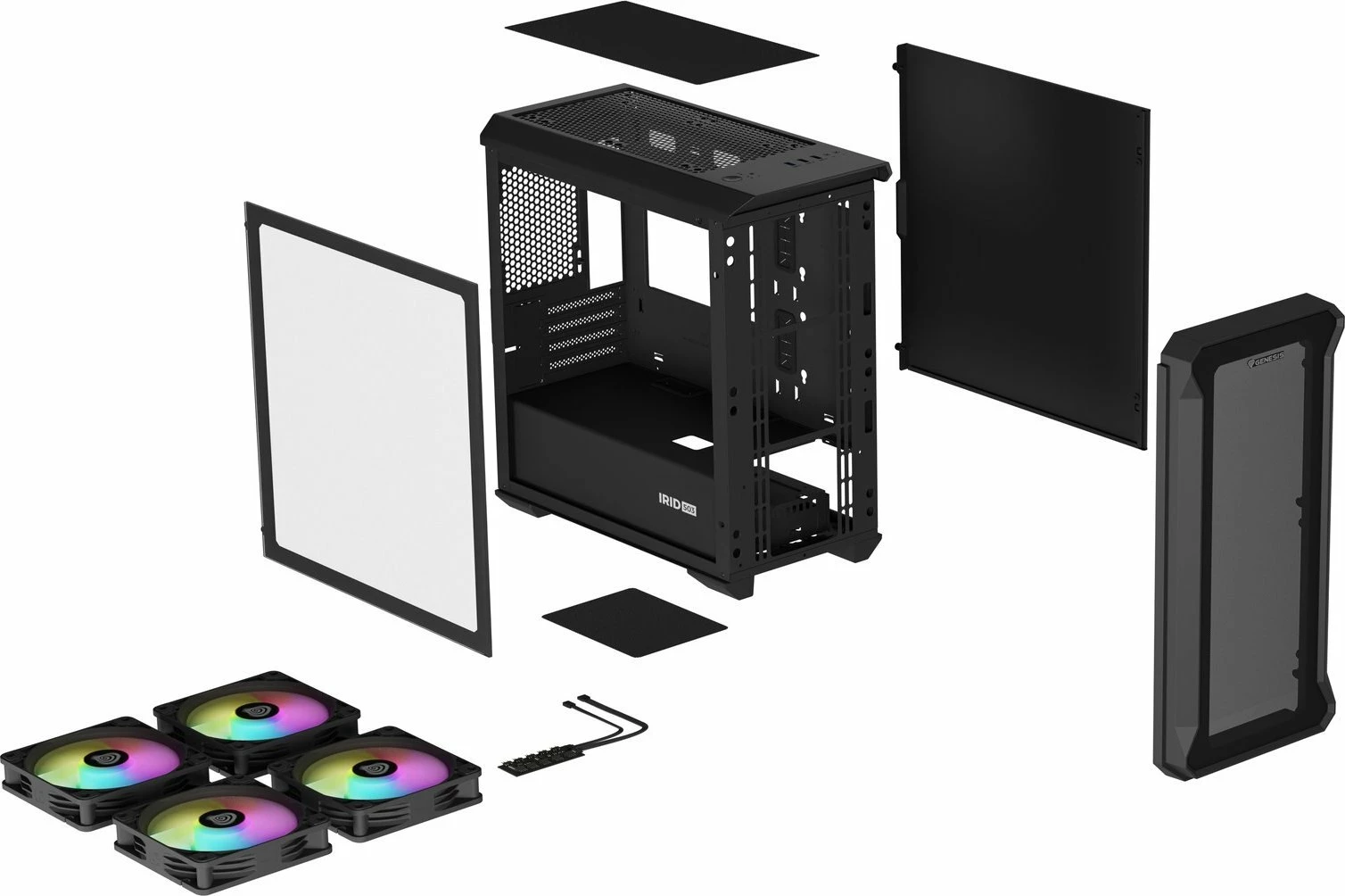Kasë GENESIS Irid 503 ARGB V2 NPC-1559 Micro Tower, Micro-ATX/Mini-ITX, x4 ventilatorë ARGB 120mm, e zezë
