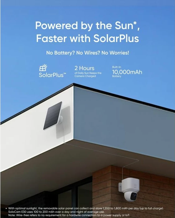 Kamerë sigurie e jashtme Eufy SoloCam E30 (T8171321), 2K, 360°/70°, Wi‑Fi, IP65, panel diellor, microSD deri 128GB, e bardhë