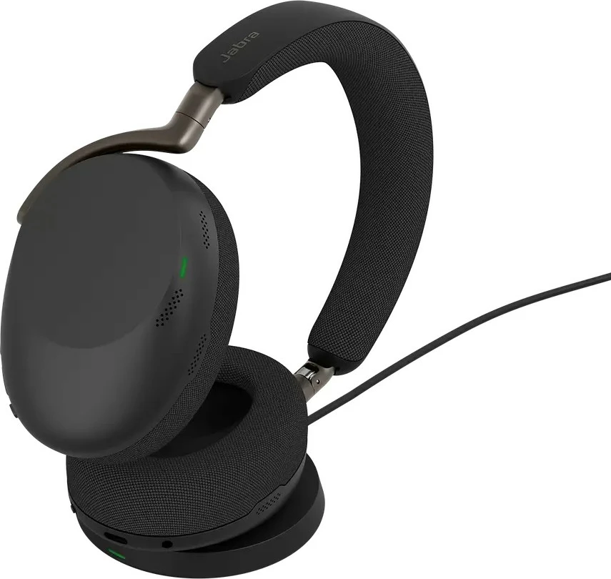 Kufje Jabra Evolve3 85 UC, Bluetooth 5.3, on-ear, ANC/ulje zhurme, USB-A (Link 390a), karikim pa tel, të zeza, set me dongle dhe pod karikimi