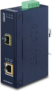 Media konvertues industrial Planet IGUP-805AT, 1x RJ45 Gigabit, 1x SFP Fiber, PoE, DIN rail, kaltër