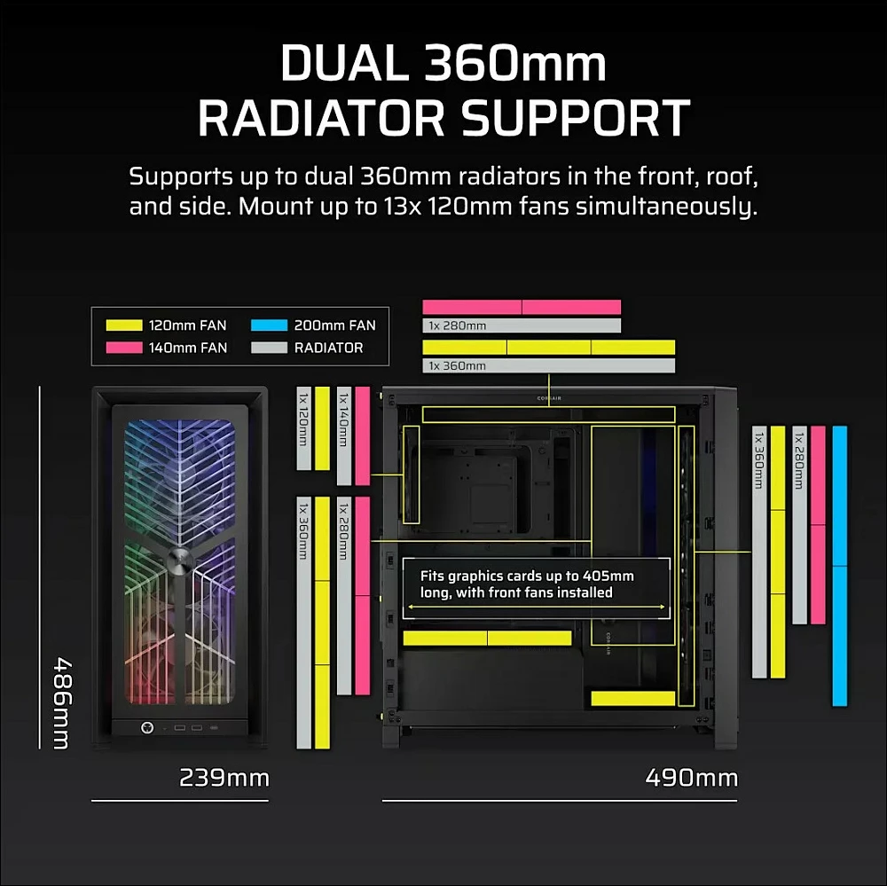 Kasë Corsair Frame 4000X RS, Mid-Tower, ATX/EATX, xham i temperuar, RGB, e zezë