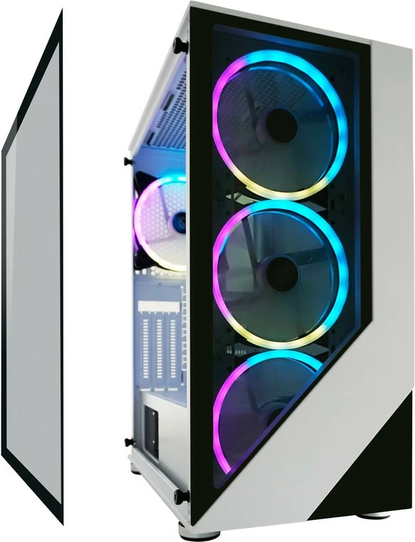 Kasë LC-Power Gaming 803W RGB, Midi Tower, xham i temperuar, e zezë/e bardhë