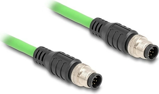 Kabllo Ethernet industriale DeLOCK M12 A-coded 8-pin mashkull-mashkull, 2 m, PUR/TPU, e gjelbër